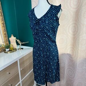 Y2K No Boundries Navy Polka Dot Blue Cherries Print Retro Style Sleeveless Dress